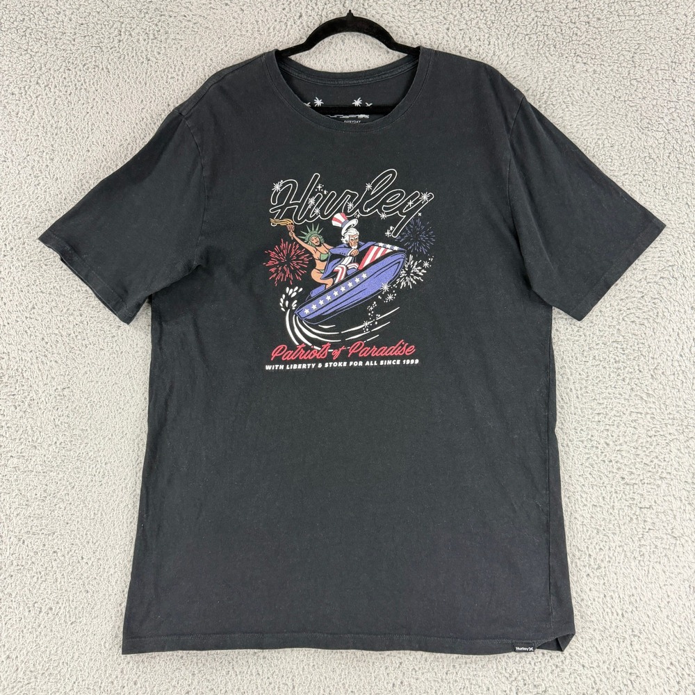 Hurley Patriots of Paradise T-Shirt Mens L Black Uncle Sam Graphic Vintage Tee